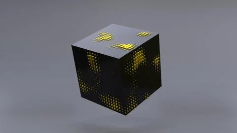 Abstract 3D of a black cube in zero gravity. Stock Illustration