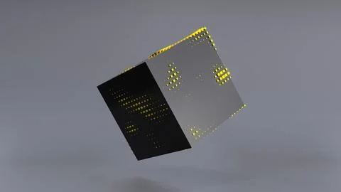 Abstract 3D of a black cube in zero gravity. Illustrazione stock