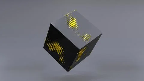 Abstract 3D of a black cube in zero gravity. Stock Illustration