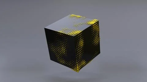 Abstract 3D of a black cube in zero gravity. Illustrazione stock