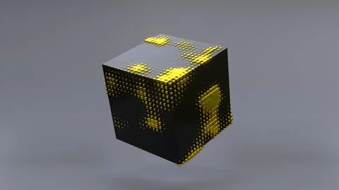 Abstract 3D of a black cube in zero gravity. Illustrazione stock