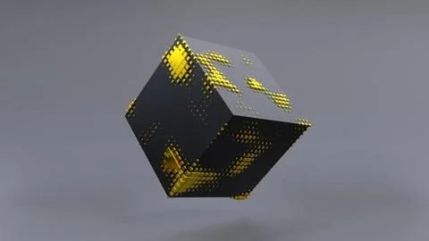 Abstract 3D of a black cube in zero gravity. Illustrazione stock