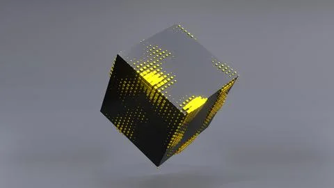 Abstract 3D of a black cube in zero gravity. Illustrazione stock