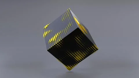 Abstract 3D of a black cube in zero gravity. Illustrazione stock