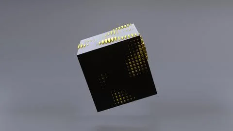 Abstract 3D of a black cube in zero gravity. Illustrazione stock