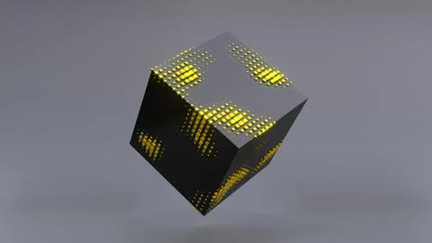 Abstract 3D of a black cube in zero gravity. イラスト素材