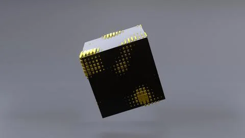 Abstract 3D of a black cube in zero gravity. Illustrazione stock