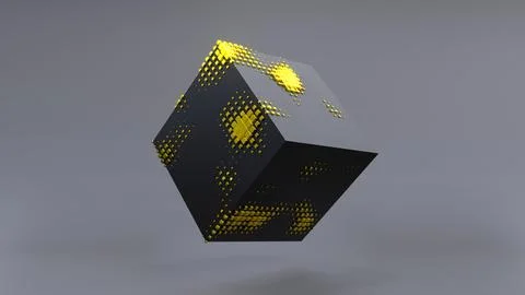 Abstract 3D of a black cube in zero gravity. Illustrazione stock