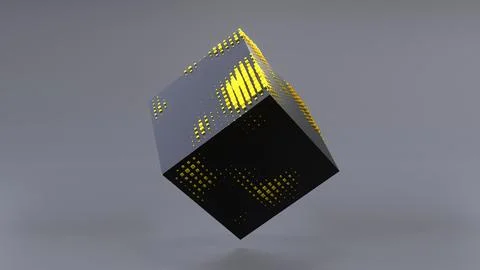 Abstract 3D of a black cube in zero gravity. Stock Illustration