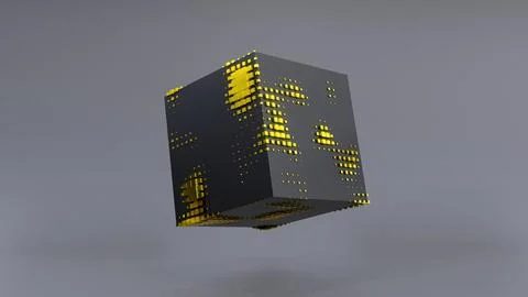 Abstract 3D of a black cube in zero gravity. イラスト素材