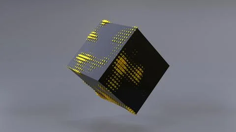 Abstract 3D of a black cube in zero gravity. Illustrazione stock