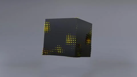 Abstract 3D of a black cube in zero gravity. Illustrazione stock