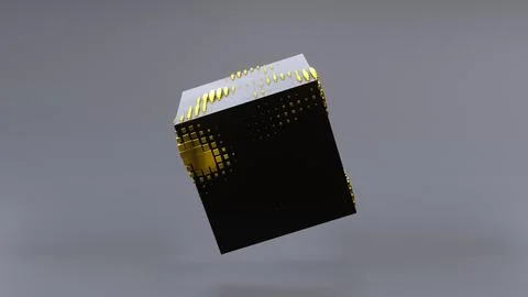 Abstract 3D of a black cube in zero gravity. Stock Illustration