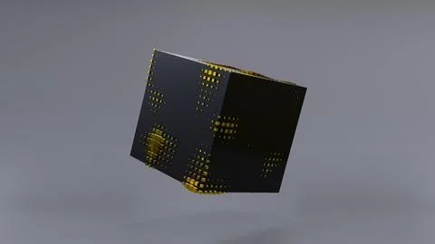 Abstract 3D of a black cube in zero gravity. イラスト素材