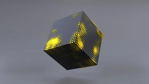 Abstract 3D of a black cube in zero gravity. Stock Illustration