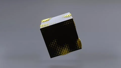 Abstract 3D of a black cube in zero gravity. Illustrazione stock