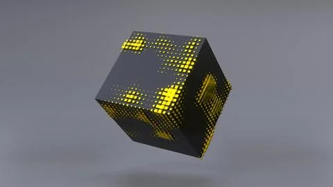 Abstract 3D of a black cube in zero gravity. Illustrazione stock