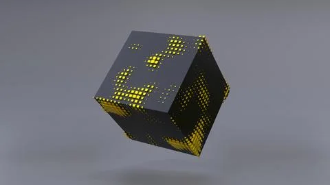 Abstract 3D of a black cube in zero gravity. Stock Illustration