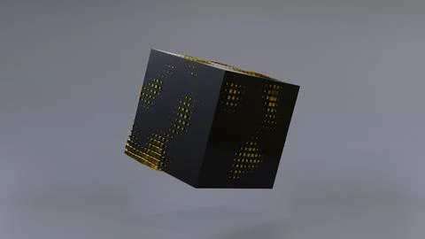 Abstract 3D of a black cube in zero gravity. 스톡 일러스트