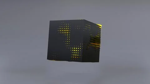 Abstract 3D of a black cube in zero gravity. Stock Illustration