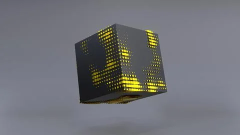 Abstract 3D of a black cube in zero gravity. Stock Illustration