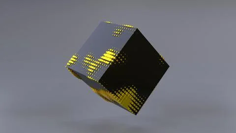Abstract 3D of a black cube in zero gravity. イラスト素材
