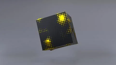 Abstract 3D of a black cube in zero gravity. Stock Illustration