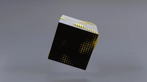 Abstract 3D of a black cube in zero gravity. Stock Illustration