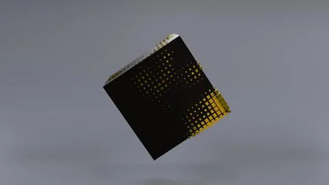 Abstract 3D of a black cube in zero gravity. Stock Illustration