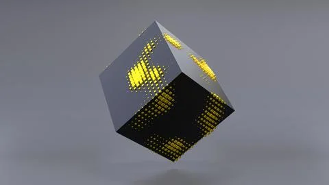 Abstract 3D of a black cube in zero gravity. Illustrazione stock