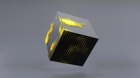 Abstract 3D of a black cube in zero gravity. Stock Illustration
