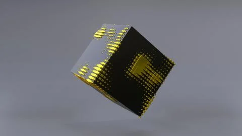 Abstract 3D of a black cube in zero gravity. Stock Illustration