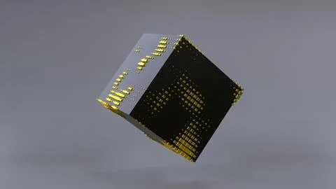 Abstract 3D of a black cube in zero gravity. Illustrazione stock