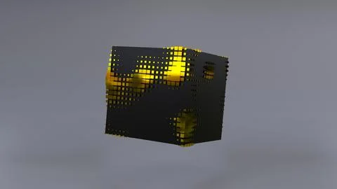 Abstract 3D of a black cube in zero gravity. Illustrazione stock