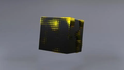 Abstract 3D of a black cube in zero gravity. Stock Illustration
