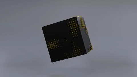 Abstract 3D of a black cube in zero gravity. Illustrazione stock