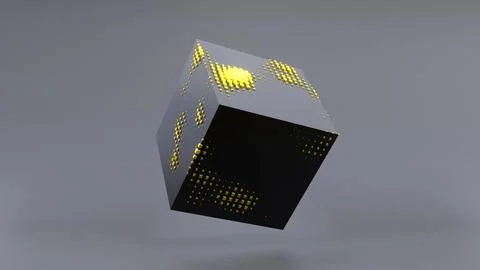 Abstract 3D of a black cube in zero gravity. Illustrazione stock