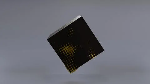 Abstract 3D of a black cube in zero gravity. Stock Illustration