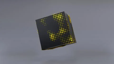 Abstract 3D of a black cube in zero gravity. Stock Illustration