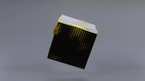 Abstract 3D of a black cube in zero gravity. Stock Illustration