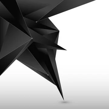 Abstract 3D black polygon form with line and node on white background. Illustrazione stock