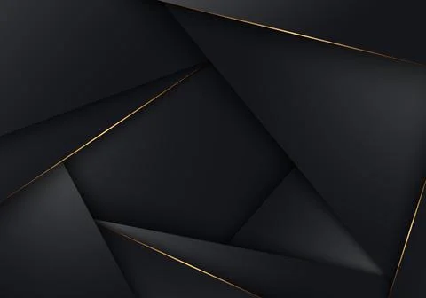 Abstract 3D black stripes low polygon triangles with golden lines overlapping Stock Illustration