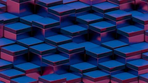 Abstract 3D Blue and Red Cubes Pattern Stock Illustration