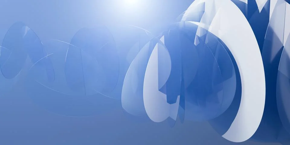 Abstract 3D Blue Background with Flowing Transparent Glass Shapes and Light.. Stock Illustration