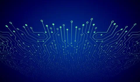 Abstract 3D blue circuit board. High-tech technology abstract background. Stock Illustration