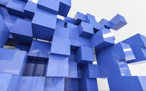 Abstract 3d blue cubes in front of white background render illustration Illustrazione stock