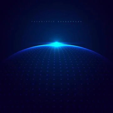 Abstract 3D blue glowing dots particles sphere with lighting on dark blue bac Stock Illustration