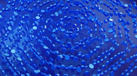 Abstract 3d blue hexagonal particles circling pattern, with blue background  Illustrazione stock