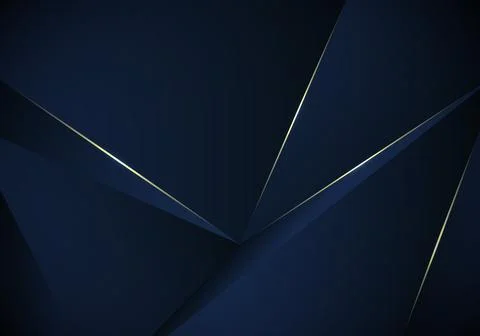 Abstract 3D blue low polygon pattern background with gold line and lighting l Stock Illustration