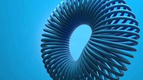 Abstract 3D blue spiral loop structure on a bright blue gradient background.. Stock Photos